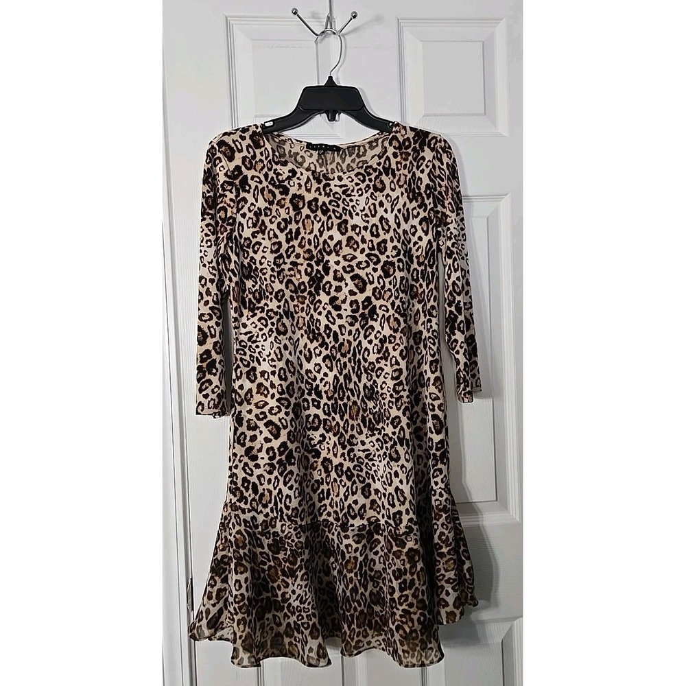 Tiana B. Womans Leopard Print Dress 3/4 Sleeve Above Knee